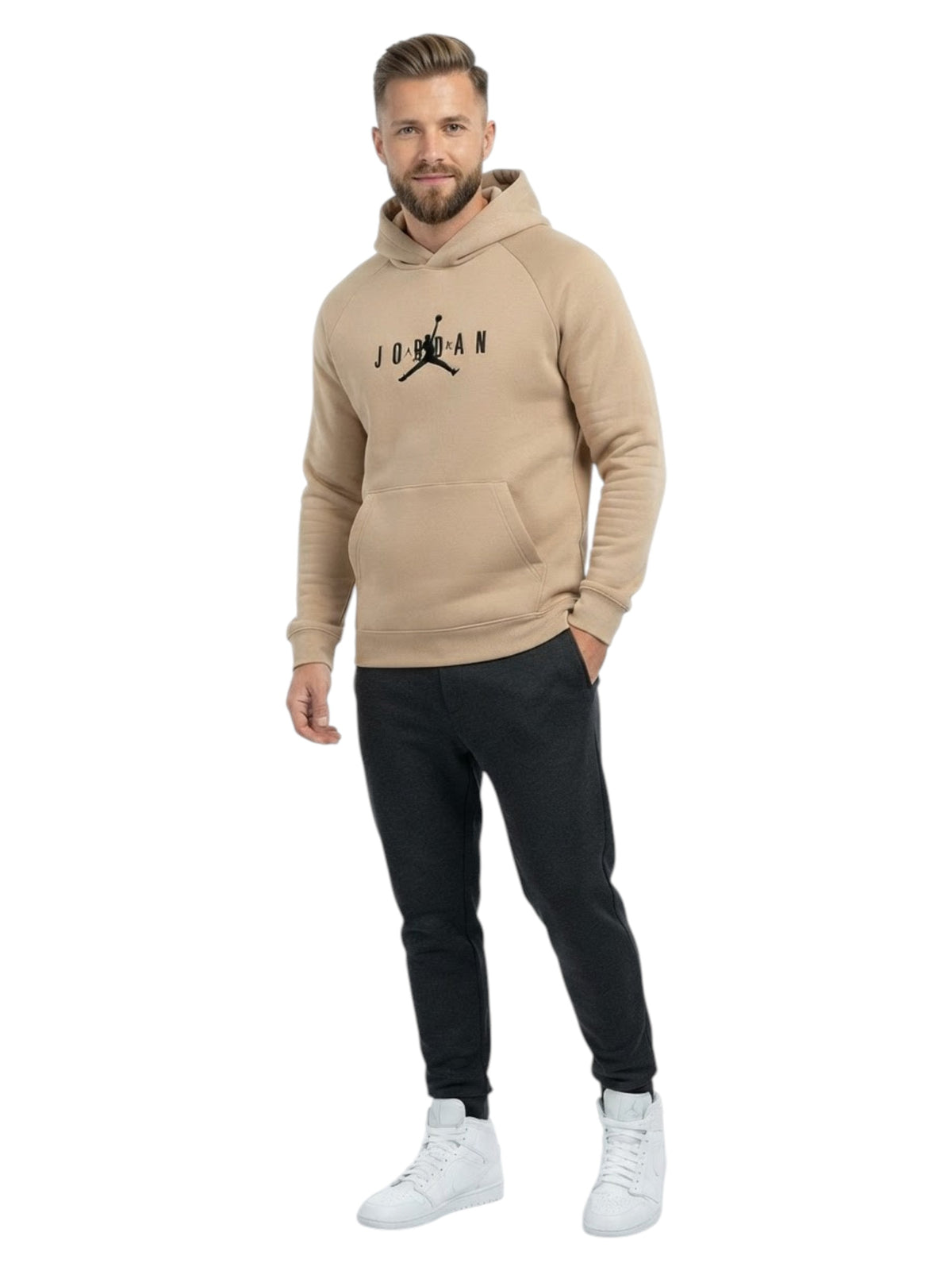 Image for Men's Brand Logo Printed Hoodie,Beige