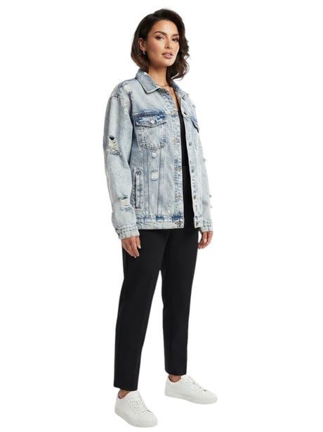 Image for Women's Plain Denim Jacket,Light Blue