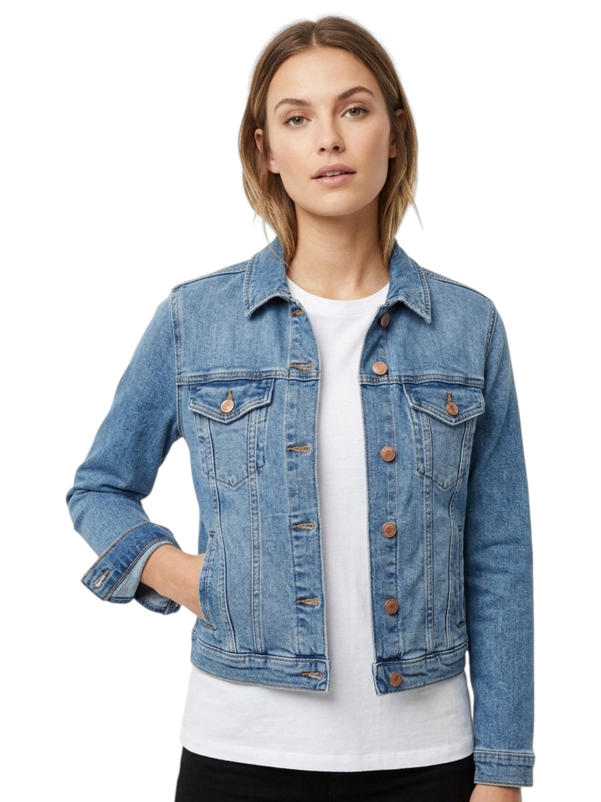 Image for Women's Plain Denim Jacket,Blue