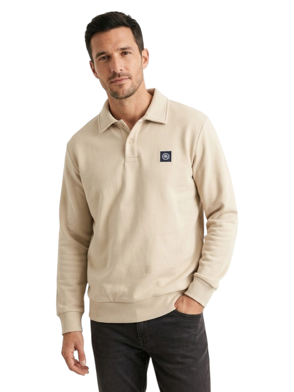 Image for Men's Plain Knit Polo Top,Beige