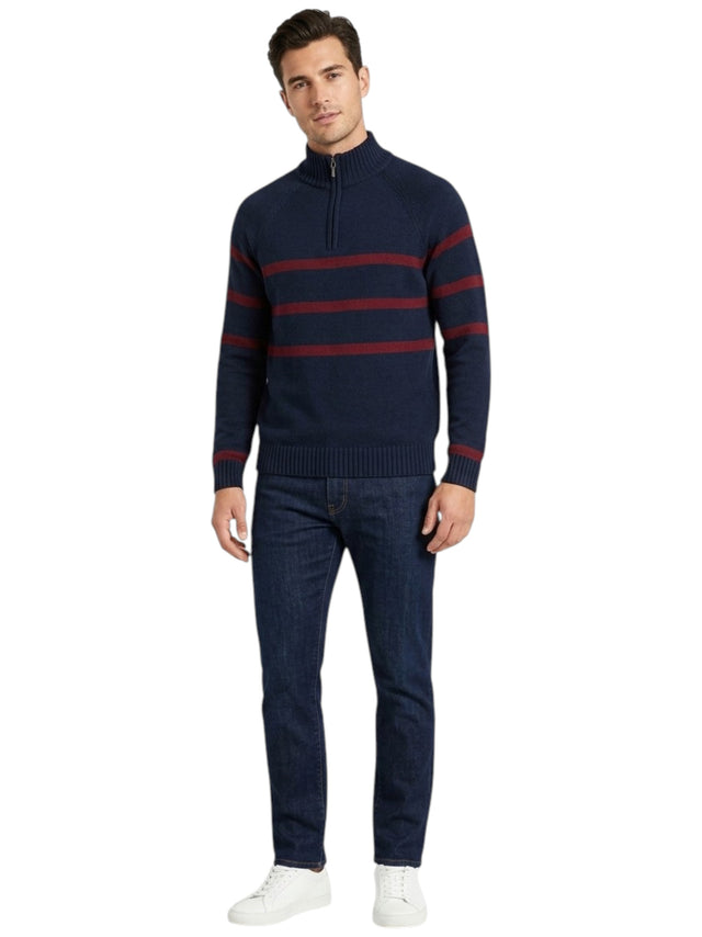 Image for Men's Ribbed Top,Navy Blue/Red