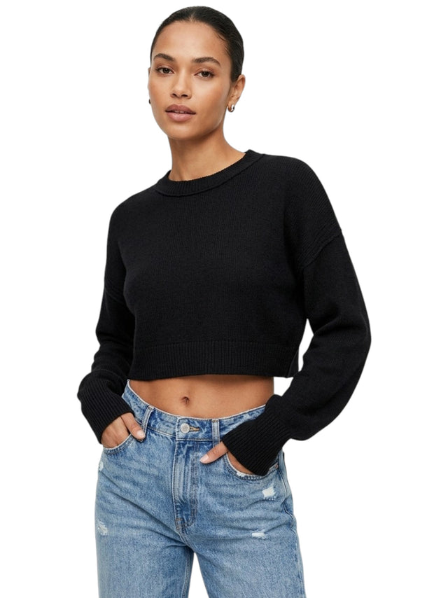 Image for Women's Plain Knit Crop Top,Black