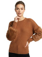 Image for Women's Textured Ribbed Top,Camel Brown