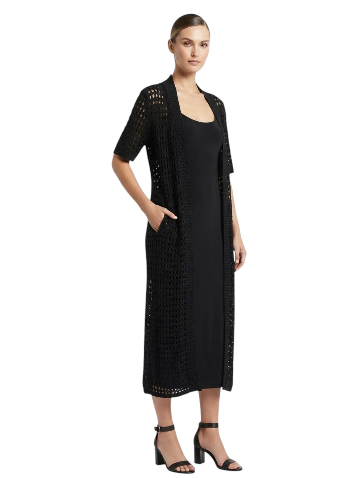 Image for Women's Plain Perforated Cardigan,Black