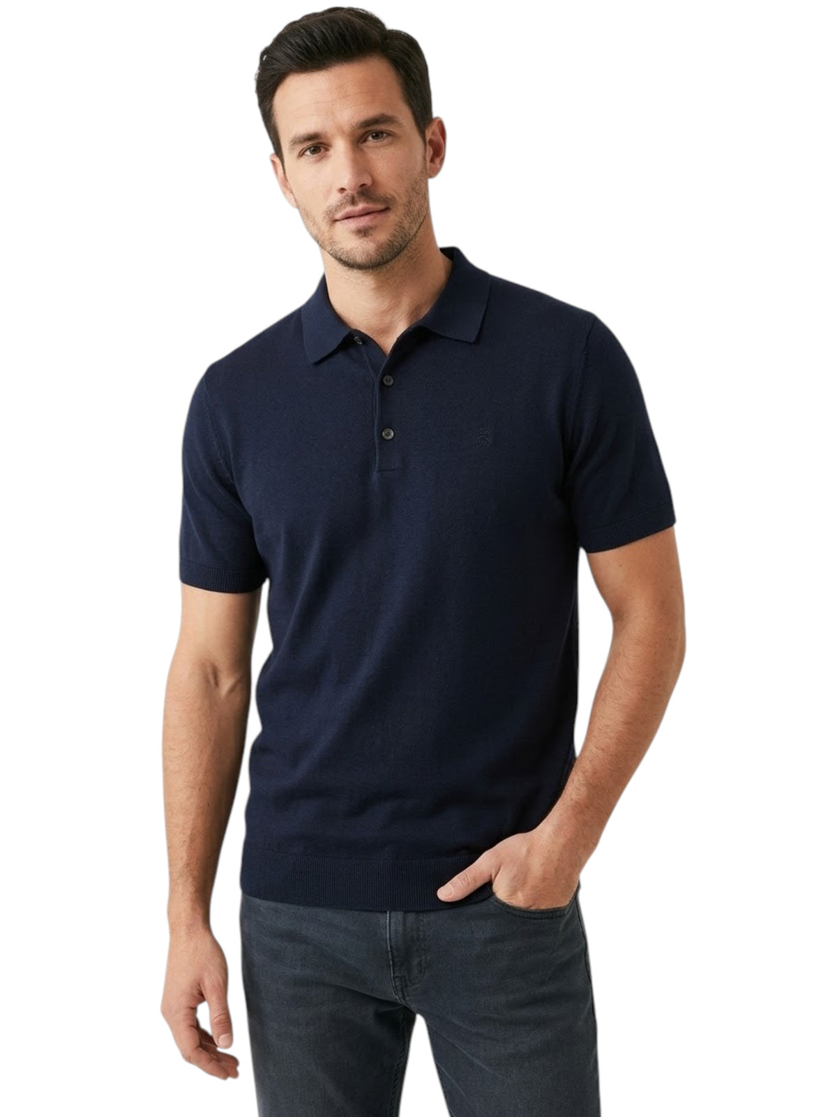 Image for Men's Plain Knit Polo Top,Navy Blue