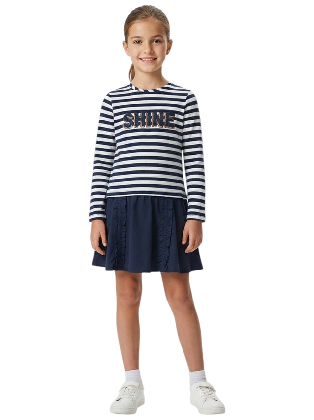 Image for Kids Girl Striped Dress,White/Navy Blue