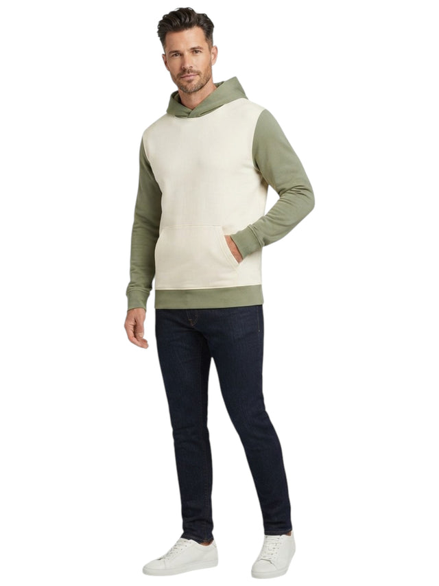 Image for Men's Plain Hoodie,White/Olive Green
