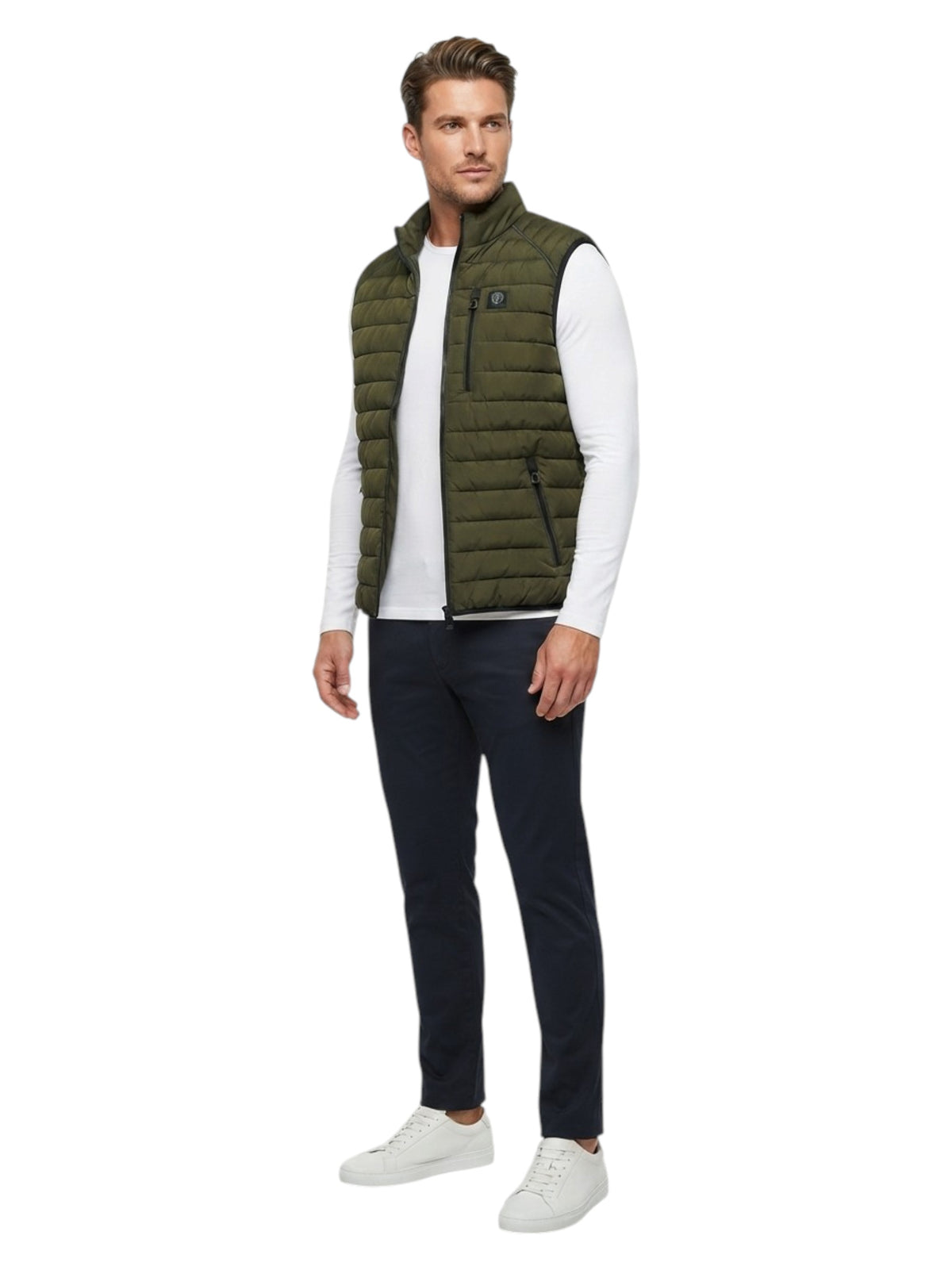 Image for Men's Plain Puffer Gilet,Olive Green