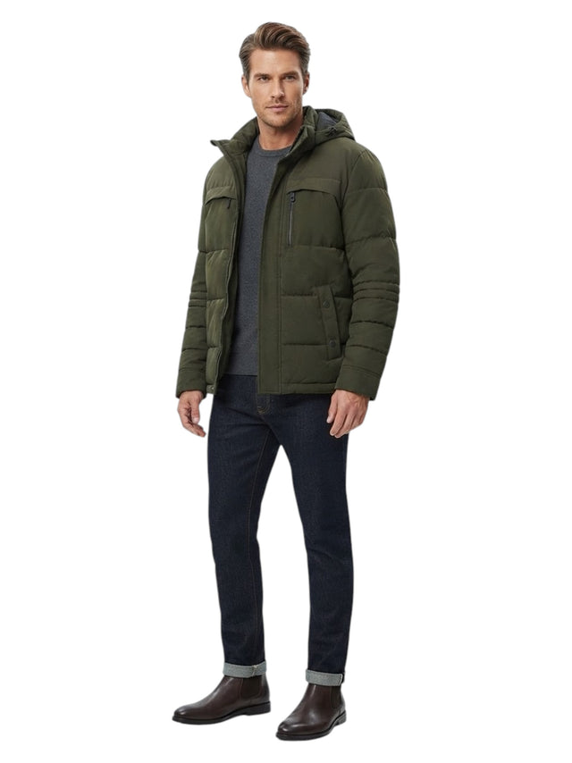 Image for Men's Plain Puffer Jacket,Olive Green