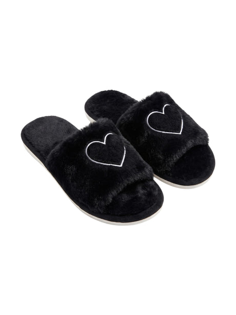Image for Women's Printed Faux Fur Slippers,Black