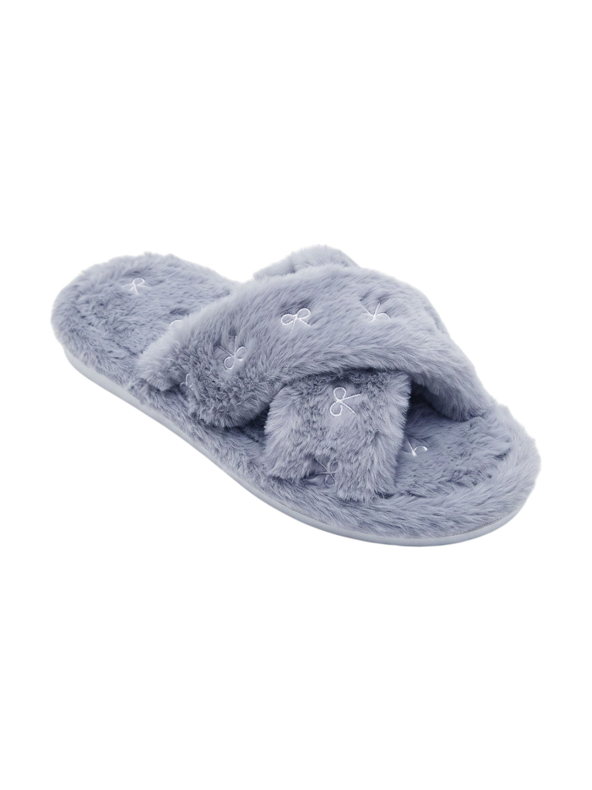 Image for Women's Printed Crossed Faux Fur Slippers,Blue