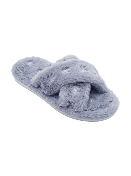 Image for Women's Printed Crossed Faux Fur Slippers,Blue