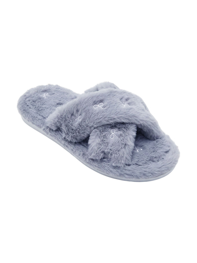 Image for Women's Printed Crossed Faux Fur Slippers,Blue