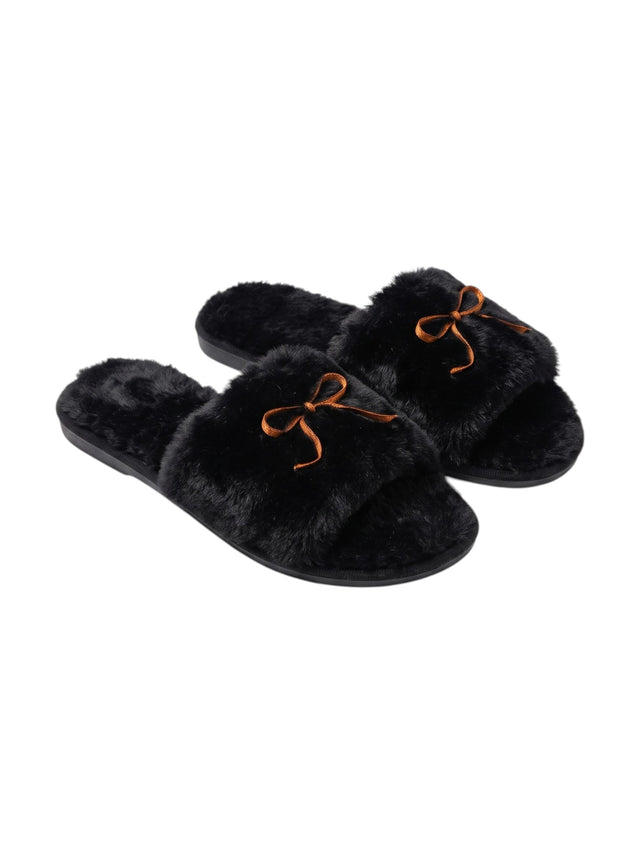Image for Women's Printed Faux Fur Slippers,Black