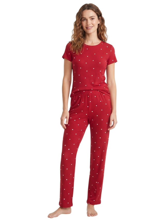 Image for Women's Heart Printed Sleepwear Set,Red