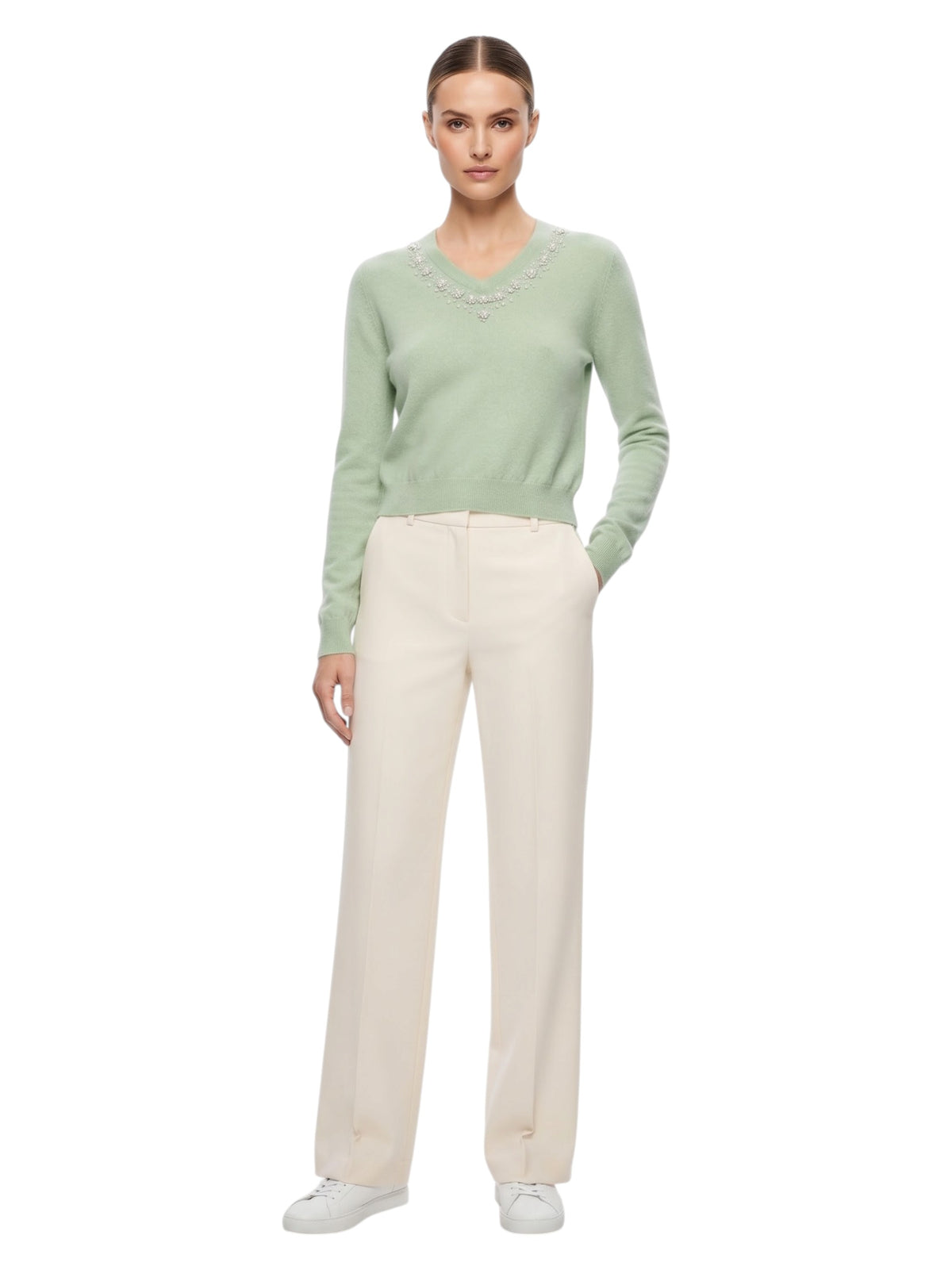 Image for Women's Plain Faux Pearl Top,Light Green