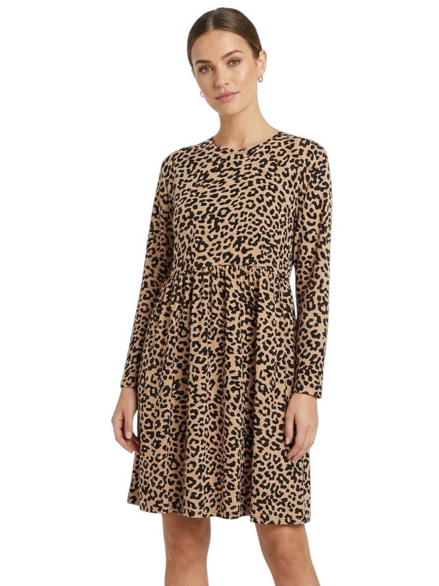 Image for Women's Leo Printed Dress,Beige/Black