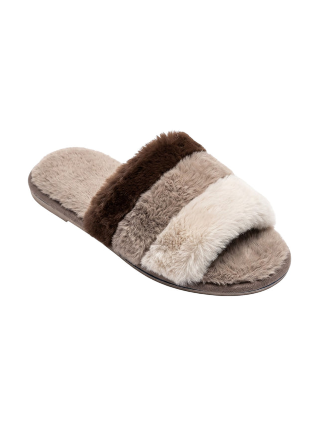 Image for Women's Plain Faux Fur Slippers,Dark Brown