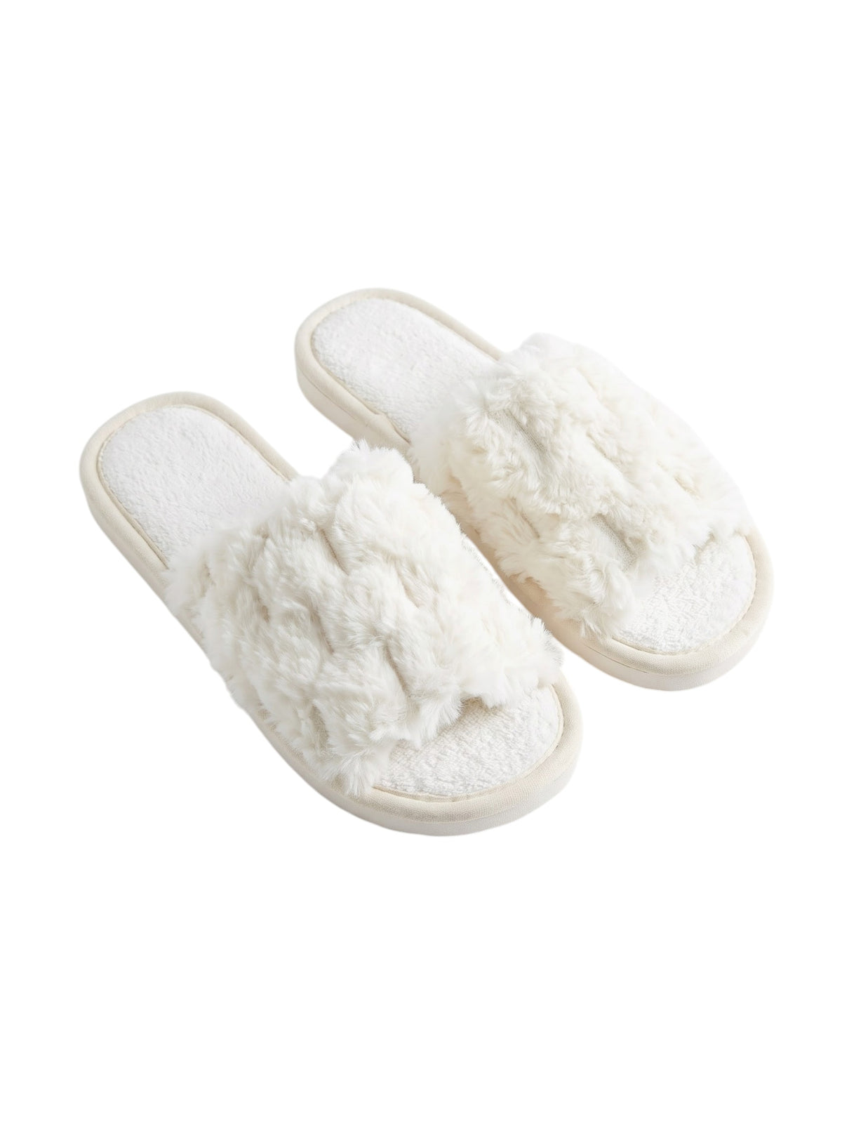 Image for Women's Plain Faux Fur Slippers,White