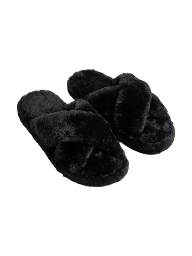 Image for Women's Plain Crossed Faux Fur Slippers,Black