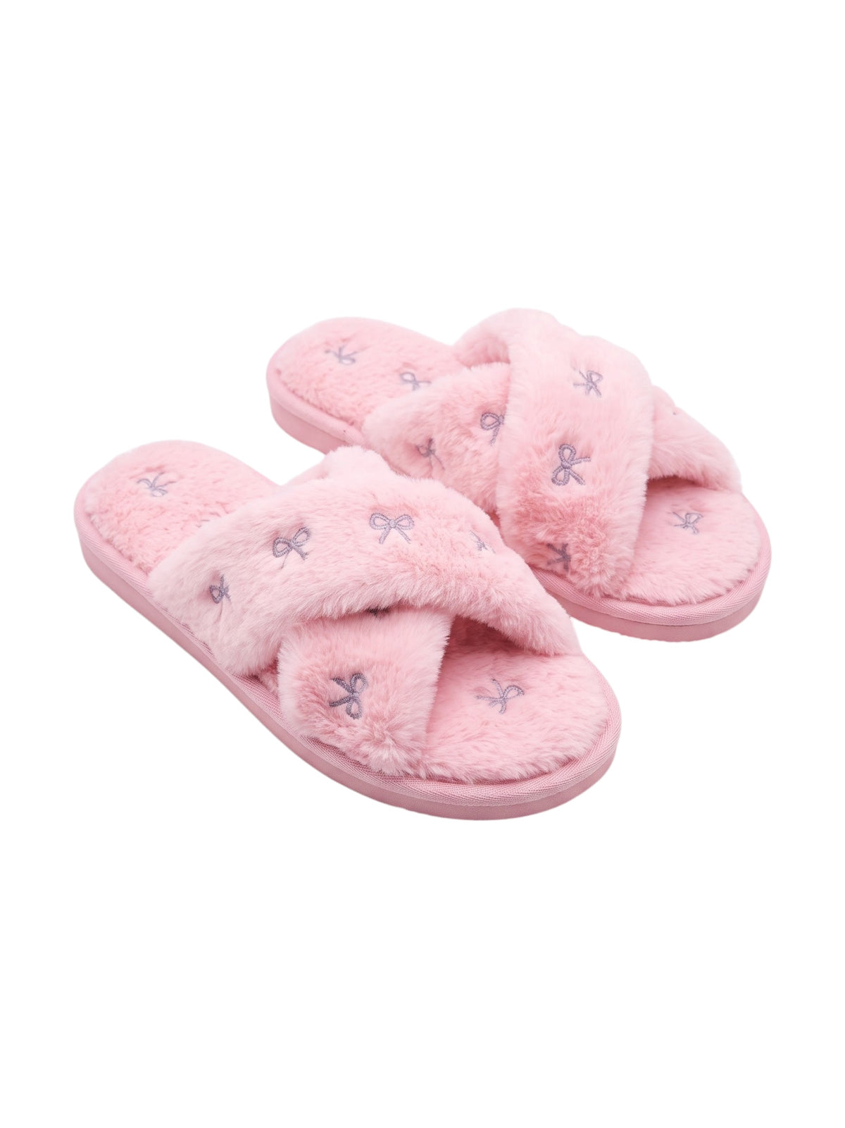 Image for Women's Printed Crossed Faux Fur Slippers,Pink
