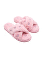 Image for Women's Printed Crossed Faux Fur Slippers,Pink