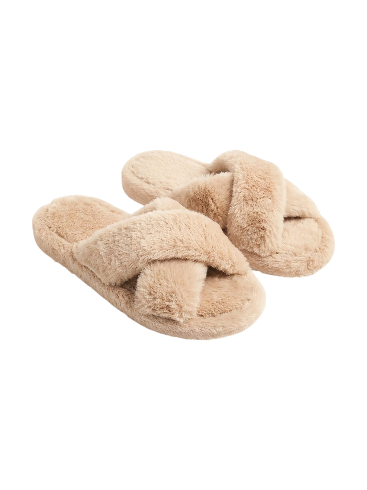 Image for Women's Plain Crossed Faux Fur Slippers,Beige