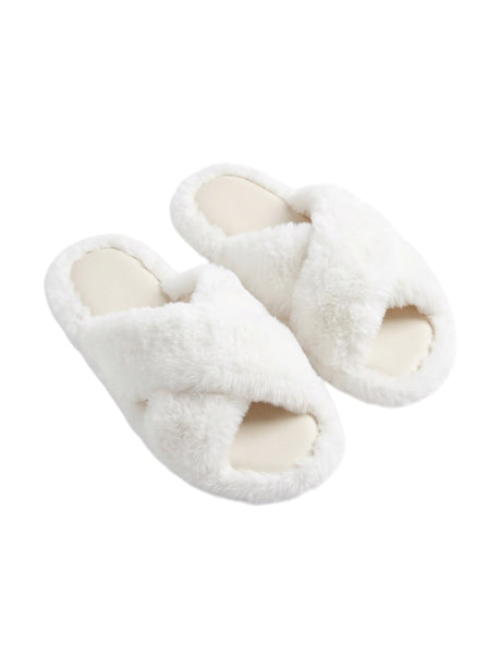 Image for Women's Plain Crossed Faux Fur Slippers,White