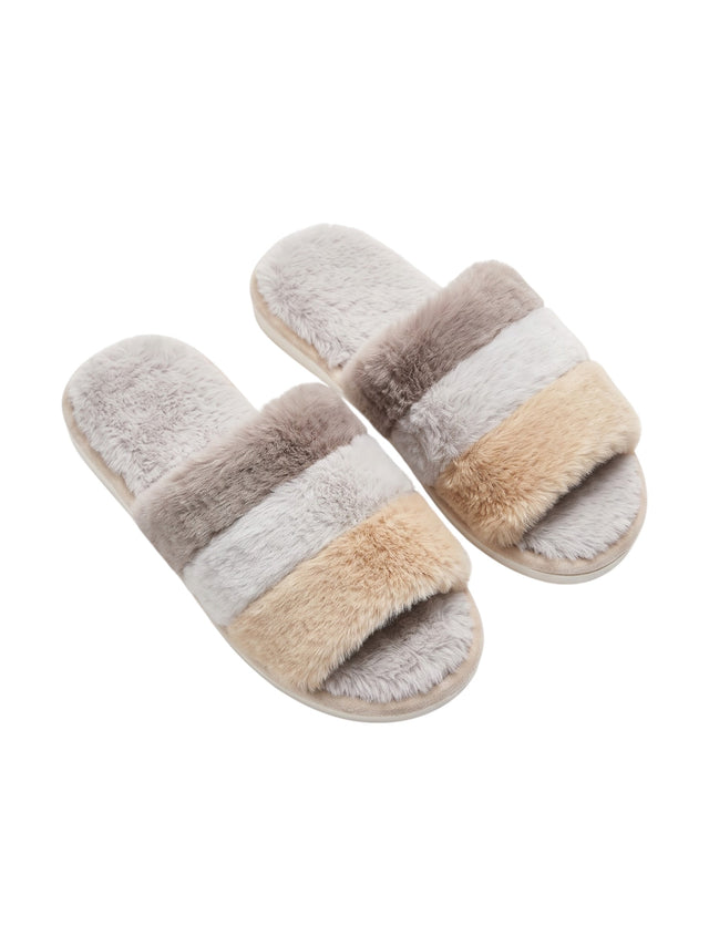 Image for Women's Plain Faux Fur Slippers,Light Brown