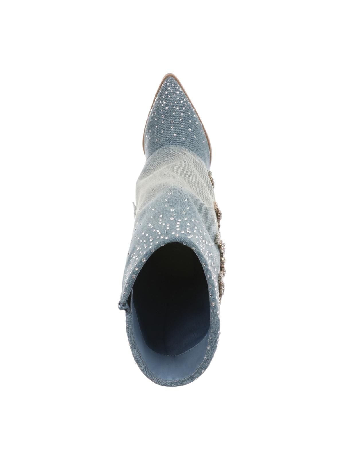 Women's Denim Ankle Boots With Shimmering Crystal Embellishments,Blue