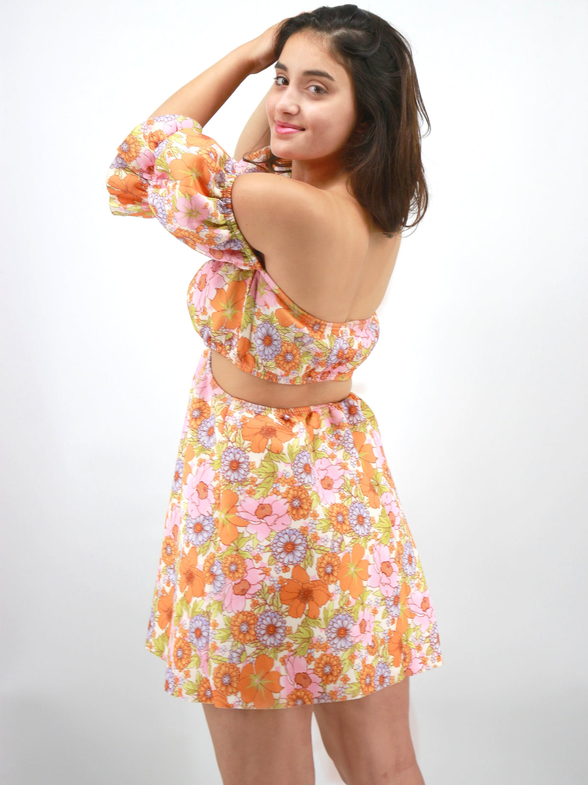 Women's Floral Printed Open Back Dress,Multi