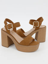 Women's Suede Block Heel Sandals,Brown