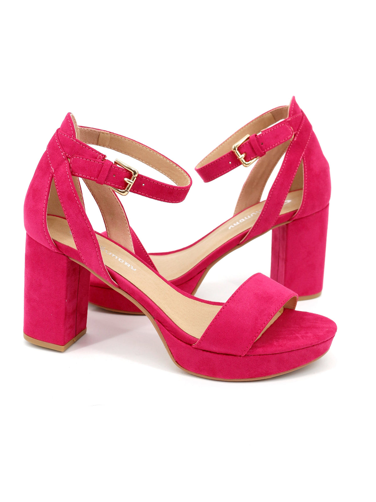Women's Ankle Strap Suede Heeled Sandals,Fuchsia