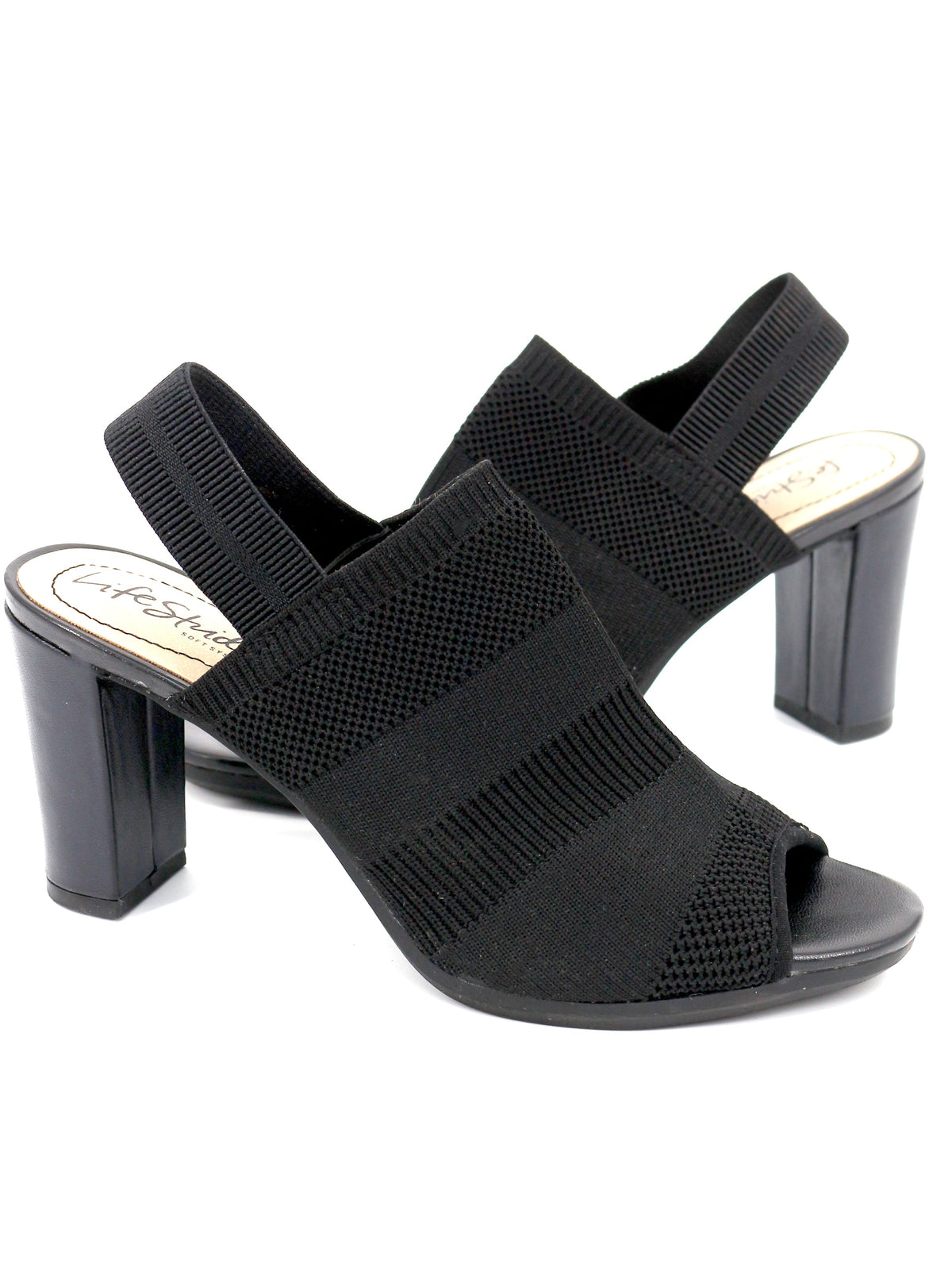 Women's Knit Cushioned Slingback Heels,Black