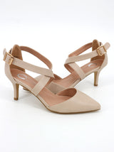 Women's Leather Heeled Sandals,Beige