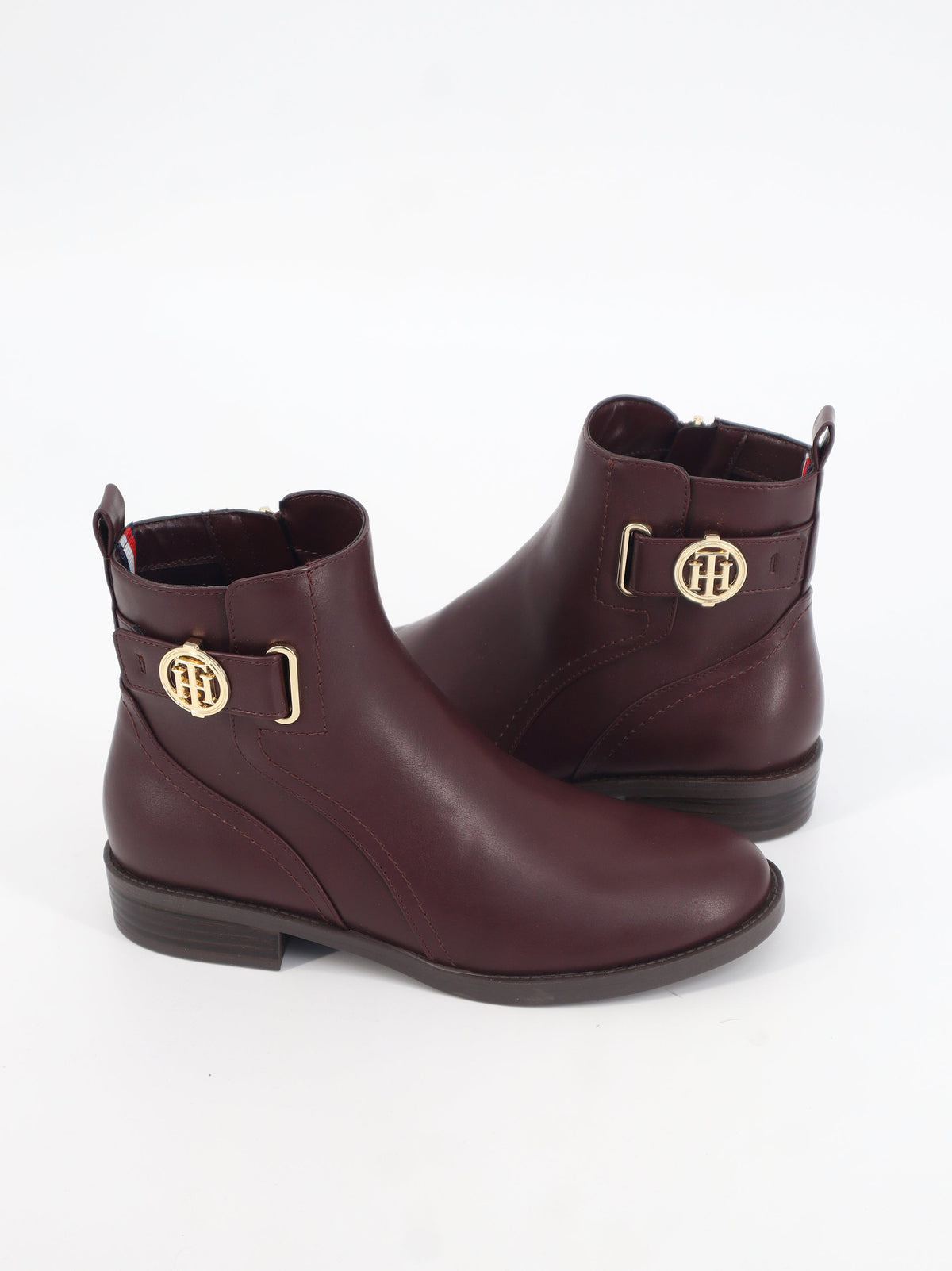 Women's Plain Leather Ankle Boots,Burgundy