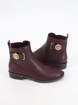 Women's Plain Leather Ankle Boots,Burgundy