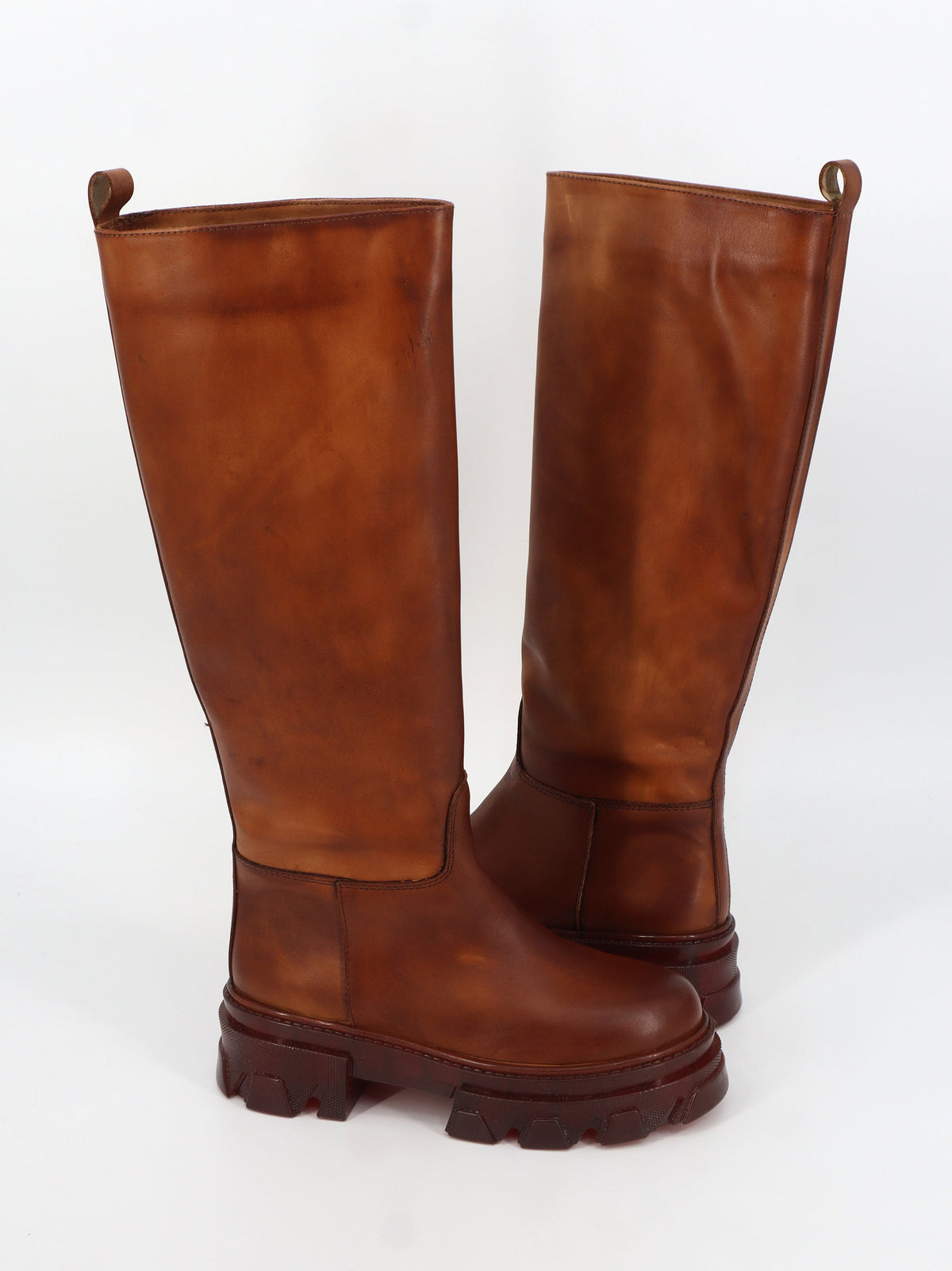 Women's Plain Leather Boots,Brown