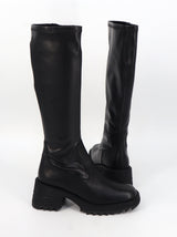 Women's Plain Leather Boots,Black