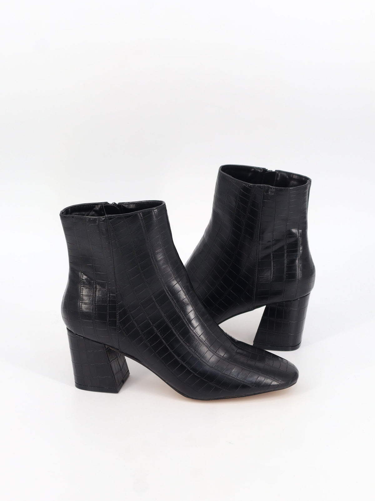 Women's Textured Leather High Heels Ankle Boots,Black