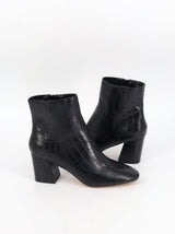Women's Textured Leather High Heels Ankle Boots,Black