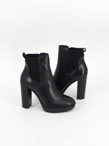 Women's Plain Leather High Heels Ankle Boots,Black