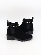 Women's Beads Suede Leather Ankle Boots,Black