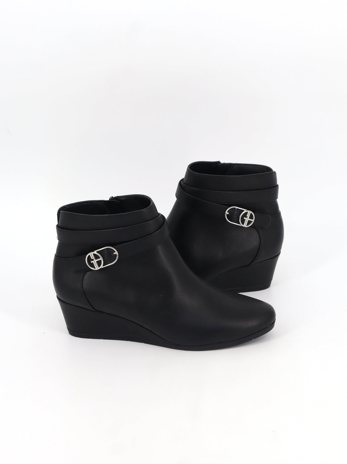 Women's Plain Leather Ankle Boots,Black