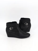 Women's Plain Leather Ankle Boots,Black