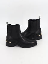 Women's Plain Leather Ankle Boots,Black