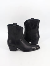 Women's Leather High Heels Ankle Boots,Black