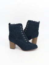 Women's Suede Leather High Heels Ankle Boots,Dark Blue