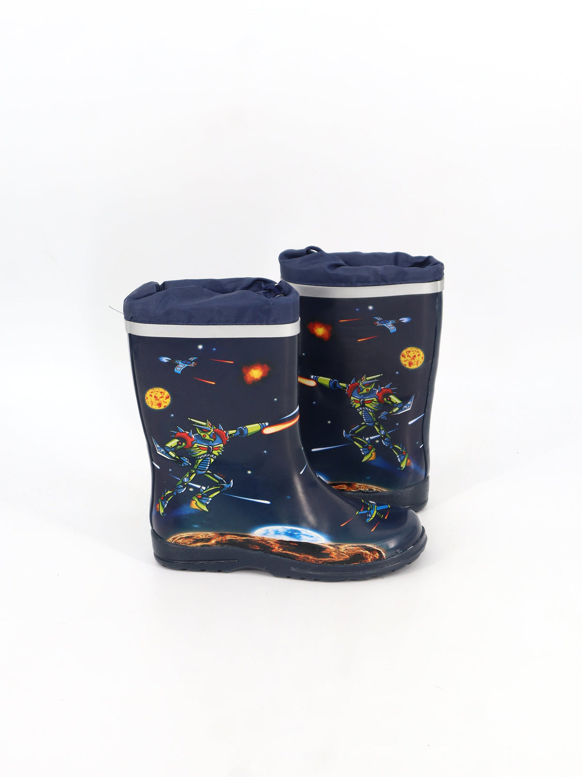 Kids Boy's Graphic Printed Rain Ankle Boots,Navy