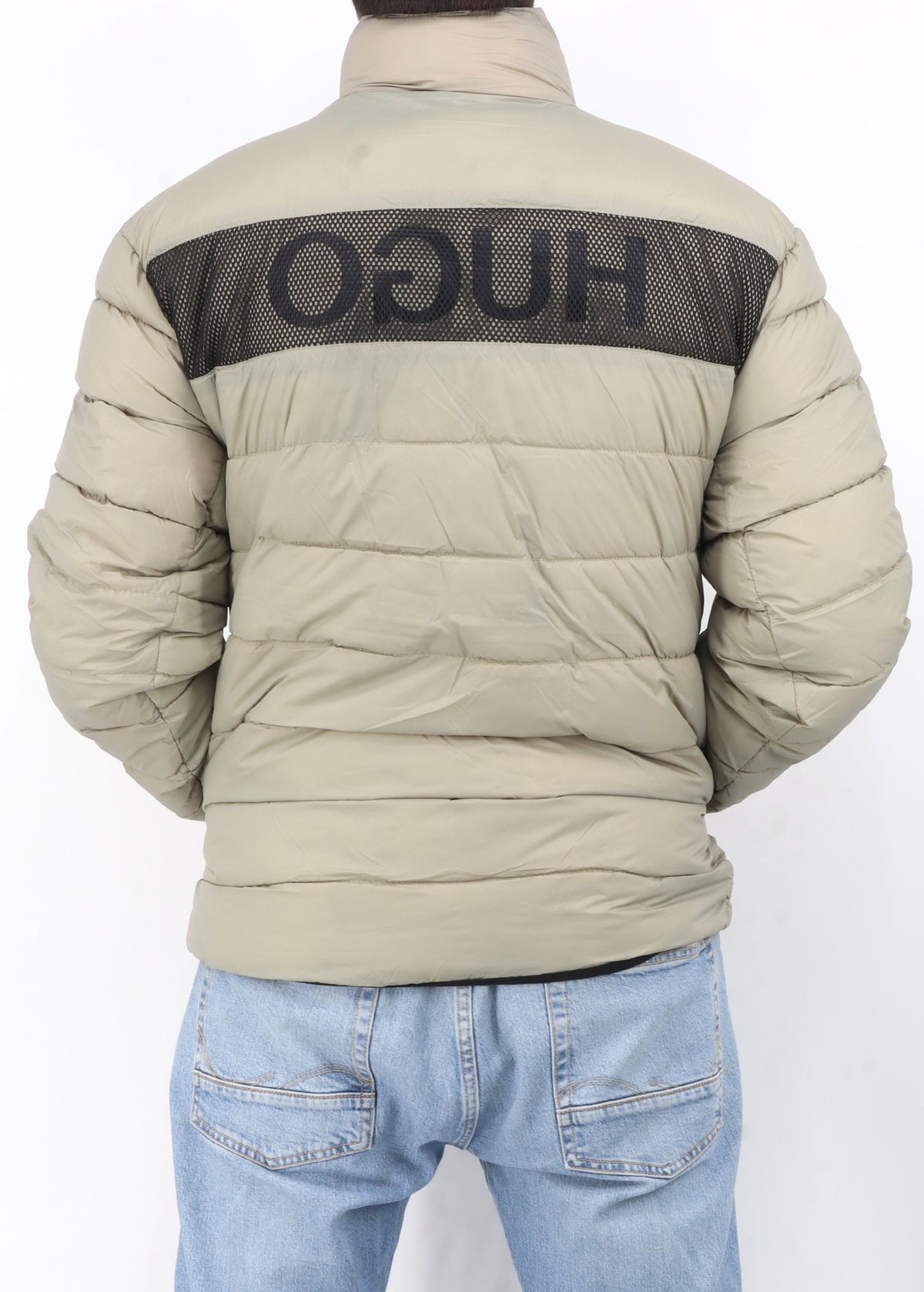 Image for Men's Brand Logo Patched Quilted Jacket,Light Olive